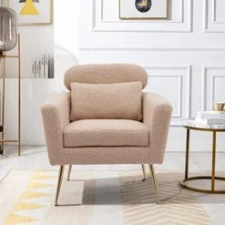 Mikibama Mid Century Modern Accent Chair Upholstered Reading Chair Armchair With Metal Legs And Throw Pillow Side Chair For Living Room Bedroom Office (Ivory,Teddy Fabric) -Safavieh Furnitue Shop 51 TNSONWWL. AC