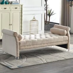 Mathias 71-inch Rolled Arm Velvet Button Tufted Upholstered Bench For Bedroom End Of Bed Chaise Lounge Fabric Long Ottoman Couch Window And Living Room Footrest Stool (Blue) -Safavieh Furnitue Shop 51 VCKzfTaL. AC