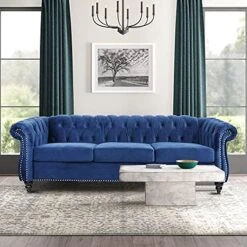 Chesterfield Sofa For Living Room, 3 Seater Velvet Couch Home Theater Seating Upholstered Accent Arm Sofa For Bedroom, Office, Apartment (Drak Green) -Safavieh Furnitue Shop 51 XA8MMAWL. AC