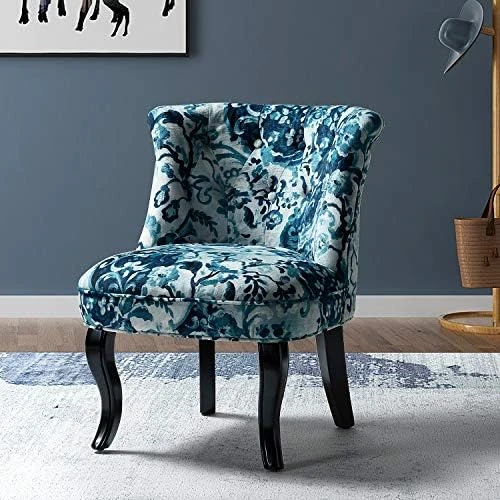 TINA'S HOME Tan Upholstered Velvet Small Chair Tufted Armless Accent Chair With Black Birch Wood Legs 8 TINA'S HOME Tan Upholstered Velvet Small Chair Tufted Armless Accent Chair With Black Birch Wood Legs - Image 8