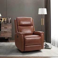 HULALA HOME Genuine Leather Swivel Rocker Recliners Set Of 2, Manual Glider Recliner Chairs With Adjustable Backrest & Footrest, Modern Home Theater Sofa Armchairs For Living Room Bedroom, Brown -Safavieh Furnitue Shop 51 cNDbZPRL. AC