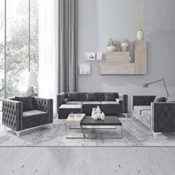 CECER Sofa, 3 Pieces Sofa Set, Loveseat Sofa- Oversize Sofa Couch- Sofa Chair, Velvet Sofa With Pillow, Couches For Living Room, Apartment, Office, Gray Sofa -Safavieh Furnitue Shop 51 r1q0PB1L. AC