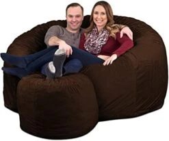 ULTIMATE SACK 6000 Bean Bag Chair W/Footstool: Giant Foam-Filled Furniture - Machine Washable Covers, Double Stitched Seams, Durable Inner Liner, And 100% Virgin Foam Footstool Incl. (Grey, Suede) -Safavieh Furnitue Shop 51 wKiNyEpL. AC