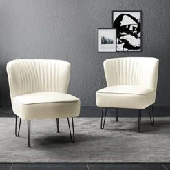 HULALA HOME Faux Leather Accent Chairs Set Of 2 With Metal Base, Mid Century Modern Living Room Chairs, Comfy Upholstered Armless Side Chairs For Bedroom, Camel -Safavieh Furnitue Shop 510DWw4N9XL. AC