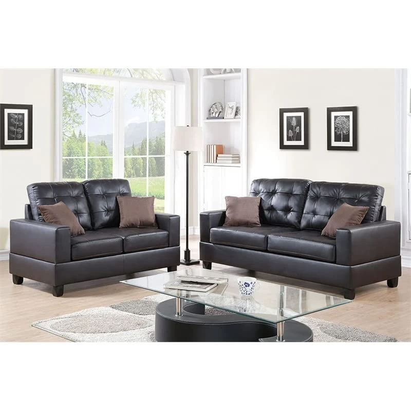 Poundex Bobkona Aria Faux Leather 2 Piece Sofa And Loveseat Set, Espresso 2 Poundex Bobkona Aria Faux Leather 2 Piece Sofa And Loveseat Set, Espresso - Image 2