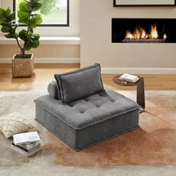 Volans Sherpa Fleece Sectional Sofa, Mid Century Modern Upholstered Square Modular Sectional Sofa Couch With Two Removable Non-Slip Pillows, Living Room Sofa Set, Grey, 1 Pcs -Safavieh Furnitue Shop 510Pc1XHQCL