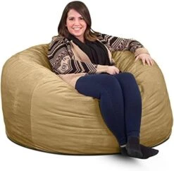 ULTIMATE SACK 4000 (4 Ft.) Bean Bag Chair: Giant Foam-Filled Furniture - Machine Washable Covers, Durable Inner Liner, 100% Virgin Foam. Comfy Bean Bag Chair. (Black, Suede) -Safavieh Furnitue Shop 510p1cIRVFL. AC