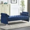 Mathias 71-inch Rolled Arm Velvet Button Tufted Upholstered Bench For Bedroom End Of Bed Chaise Lounge Fabric Long Ottoman Couch Window And Living Room Footrest Stool (Blue)
