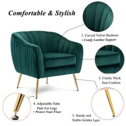 Artechworks Velvet Modern Tub Barrel Arm Chair Upholstered Tufted With Gold Metal Legs Accent Club Chair With Ottoman Footrest For Living Reading Room Bedroom, Green -Safavieh Furnitue Shop 510z2z4KE4L