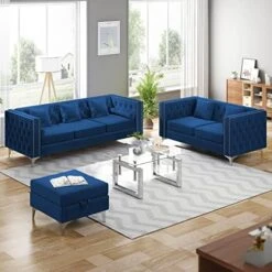 CECER Sofa, 3 Pieces Sofa Set, Loveseat Sofa- Oversize Sofa Couch- Sofa Chair, Velvet Sofa With Pillow, Couches For Living Room, Apartment, Office, Gray Sofa -Safavieh Furnitue Shop 5112tX1AhkL. AC