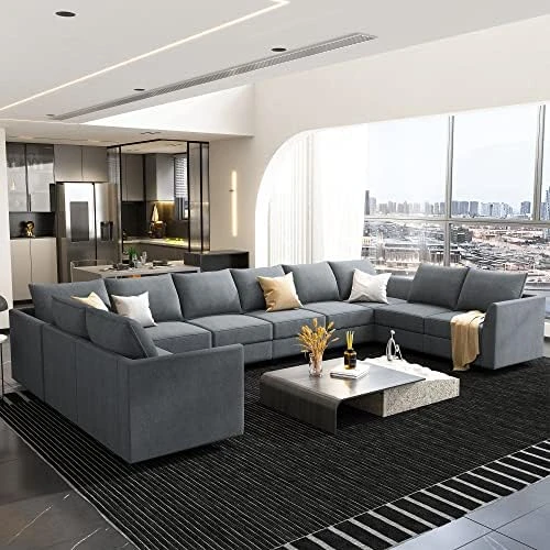 HONBAY Convertible Modular Sectional Sofa With Ottomans Polyester Fabric Sleeper Sectional Couch With Chaise And Storage 6 Seat Sectional Sofa For Living Room, Grey 8 HONBAY Convertible Modular Sectional Sofa With Ottomans Polyester Fabric Sleeper Sectional Couch With Chaise And Storage 6 Seat Sectional Sofa For Living Room, Grey - Image 8
