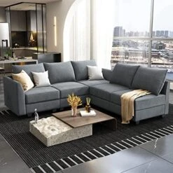 HONBAY Oversized Sectional Sofa With Wide Chaise Reversible Sectional Modular Sofa Couch With Ottomans U Shaped Corner Sectional With Storage For Living Room, Office, Spacious Space,Grey -Safavieh Furnitue Shop 511IPxSPjL. AC
