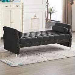 Mathias 71-inch Rolled Arm Velvet Button Tufted Upholstered Bench For Bedroom End Of Bed Chaise Lounge Fabric Long Ottoman Couch Window And Living Room Footrest Stool (Blue) -Safavieh Furnitue Shop 511QJQkuE9L. AC