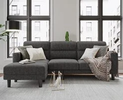 Belffin Fabric Sectional Couch With Reversible Ottoman L Shaped Sofa With Chaise 3 Seat Modern Sectional Sofa Charcoal Grey