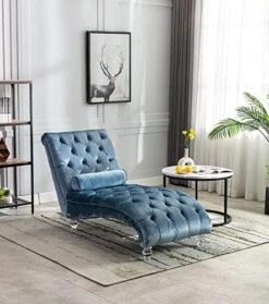 KINFFICT Velvet Chaise Lounge Chair With Toss Pillow, Modern Tufted Button Lounge Chair With Acrylic Legs, Upholstered Indoor Sleeper Chair For Living Room, Bedroom, Silver Grey -Safavieh Furnitue Shop 511fj846SL. AC