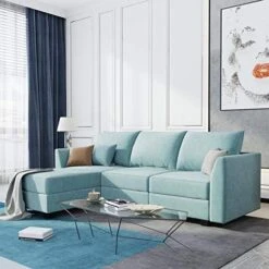 HONBAY Modular Sectional Sofa With Reversible Chaises Sofa With Ottoman U Shaped Sectional Couch For Living Room, Bluish Grey -Safavieh Furnitue Shop 511kWMszq7L. AC