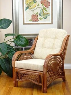 Malibu Lounge Set Of 4: 2 Natural Rattan Wicker Chairs, Loveseat With Cream Cushions And Coffee Table W/Glass Handmade, Colonial -Safavieh Furnitue Shop 511wabfR03L