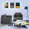 STHOUYN Mid Century Modern Upholstered Fabric Accent Chair With Arms Set Of 2 Armchair Comfy Reading Chair For Living Room Studio Office Couch, Single Sofa Set Bedroom Grey
