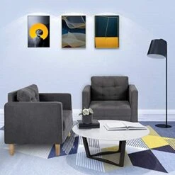 STHOUYN Mid Century Modern Upholstered Fabric Accent Chair With Arms Set Of 2 Armchair Comfy Reading Chair For Living Room Studio Office Couch, Single Sofa Set Bedroom Grey