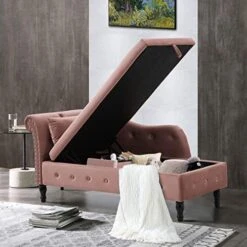 Velvet Chaise Lounge Indoor Chair With Pillow, Button Tufted Right Arm Facing Lounge Chair Bed With Nailhead Trim And Turned Legs, Modern Sleeper Sofa Couch For Living Room Bedroom Office (Rose) 26 Velvet Chaise Lounge Indoor Chair With Pillow, Button Tufted Right Arm Facing Lounge Chair Bed With Nailhead Trim And Turned Legs, Modern Sleeper Sofa Couch For Living Room Bedroom Office (Rose) -Safavieh Furnitue Shop 512VnmAp99L. AC