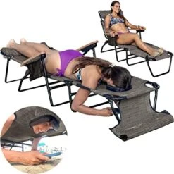 FLIP Face Down Tanning Chaise Lounge Chair - Face & Arm Holes - 2 Legs Support - Polyester Material – Backrest Positions - Head Rest Pillow - Beach Or Home Use - PATENTS Pending - Pink Stripes Pattern -Safavieh Furnitue Shop 512ef0TllCL. AC