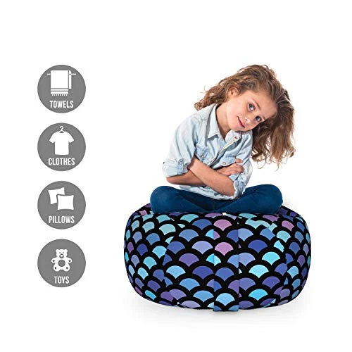 Lunarable Mermaid Scale Storage Toy Bag Chair, Continuous Japanese Circular Pattern Overlap Rounds In Aqua Color Palette, Stuffed Animal Organizer Washable Bag, Small Size, Blue Purple 2 Lunarable Mermaid Scale Storage Toy Bag Chair, Continuous Japanese Circular Pattern Overlap Rounds In Aqua Color Palette, Stuffed Animal Organizer Washable Bag, Small Size, Blue Purple - Image 2