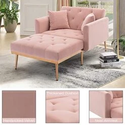 NOSGA Modern Tufted Velvet Sofa Chaise Lounge Indoor, Adjustable Backrest Lounge Sofa With Thick Padded, Convertible Reclining Chair With Rose Golden Metal Legs For Living Room Home Office(Pink) -Safavieh Furnitue Shop 513GqfR8i5L