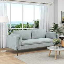 2-Piece Linen Fabric Sofa Set With USB Charging Ports, Morden Style Upholstered Sofa And Loveseat Sets With 3 Seat Sofa Couch And Loveseat Sofa For Living Room, Apartment (2+3 Seat, Grey) -Safavieh Furnitue Shop 513bAn9k1LL. AC
