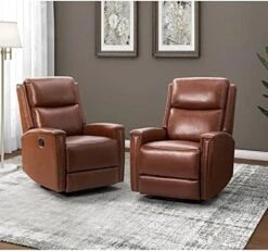 HULALA HOME Genuine Leather Swivel Rocker Recliners Set Of 2, Manual Glider Recliner Chairs With Adjustable Backrest & Footrest, Modern Home Theater Sofa Armchairs For Living Room Bedroom, Brown -Safavieh Furnitue Shop 513v4OLgPfL. AC
