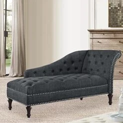 Rosevera Deedee Linen Upholstered Chaise Lounge Chair With Nailhead Trim For Living Room And Bedroom, Standard, Royal Navy -Safavieh Furnitue Shop 5146XaplPGL. AC