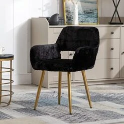SSLine Faux Fur Vanity Chair Elegant White Furry Makeup Desk Chairs For Girls Women Modern Comfy Fluffy Arm Chair With Wood Look Metal Legs In Bedroom Living Room -Safavieh Furnitue Shop 5148IQyLDtL. AC