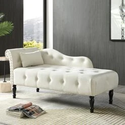 KIVENJAJA Velvet Chaise Lounge Indoor, 60” Tufted Upholstered Lounge Chair With Pillow & Rolled Arm Nailhead Trim For Bedroom Living Room Office, Burgundy -Safavieh Furnitue Shop 5148oW1CmfL. AC