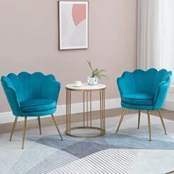 ZJhome Modern Accent Velvet Chairs Set Of 2 Comfy Upholstered Vanity Chairs For Bedroom Shell-Shaped Armchair Dining Chairs With Golden Metal Legs Desk Chair Makeup Chairs For Living Room(Beige) -Safavieh Furnitue Shop 514Bd8jv WL. AC