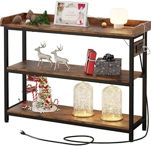 IRONCK Console Table, Sofa Table With Power Outlet, 43" Farmhouse Hallway Table For Entryway, Living Room, Height Adjustable, Easy Assembly, Rustic Brown 3 IRONCK Console Table, Sofa Table With Power Outlet, 43" Farmhouse Hallway Table For Entryway, Living Room, Height Adjustable, Easy Assembly, Rustic Brown - Image 3