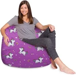 Posh Beanbags Bean Bag Chair, X-Large Machine Washable - Canvas Unicorn And Rainbows On Purple -Safavieh Furnitue Shop 514J4DZCZwS. AC