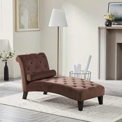BELLEZE Upholstered Chaise Lounge Chair Indoor, Modern Leisure Chaise Lounge Sofa Couch, Button Tufted Back Seat With Matching Accent Pillow, And Hardwood Legs - Aurora (Brown) -Safavieh Furnitue Shop 514Re2Q2bqL