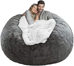 LapEasy Giant Bean Bag Chair Cover(Cover Only,No Filler),Oversized Round Soft Fluffy PV Velvet Washable Lazy Sofa Bean Bag Bed Cover For Adults, Living Room Bedroom Furniture Outside Cover(Drak Grey) -Safavieh Furnitue Shop 514UTkUFeL. AC