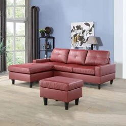 A Ainehome Convertible Sectional Sofa Couch, L Shaped Couch And Ottoman With Faux Leather Fabric Small Sectional Sofa Set For Living Room, Apartment(A-Black) -Safavieh Furnitue Shop 514XD2y JhL. AC