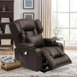 OBBOLLY Power Lift Recliner Chair For Elderly, Massage Chair Recliner With Heat, Linen Fabric Lazy Sofa Chairs With Cup Holders, USB, Side Pockets For Living Room -Safavieh Furnitue Shop 514aWMyfm L. AC