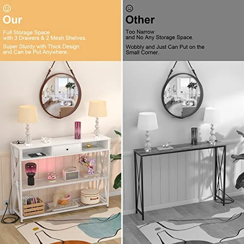 Armocity Console Table With Outlets, Entryway Table For Entry, 47 Inch Sofa Table With Drawers, Long Hallway Table, Industrial Behind Couch Table For Entryway, Sofa Couch, Entrance, Hallway, White 4 Armocity Console Table With Outlets, Entryway Table For Entry, 47 Inch Sofa Table With Drawers, Long Hallway Table, Industrial Behind Couch Table For Entryway, Sofa Couch, Entrance, Hallway, White - Image 4