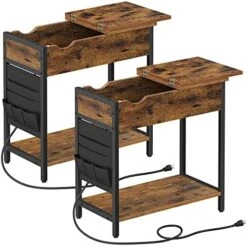 VASAGLE Side Table With Storage, End Table With USB Ports And Outlets, Nightstand With Charging Station, Fabric Bags, For Living Room, Bedroom, Rustic Brown And Black ULET310B01V1 -Safavieh Furnitue Shop 5151FVrbBAL. AC