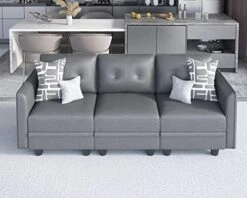 LLappuil Modular Sofa Faux Leather Fabric 112" Sectional Couch 4 Seater With Storage Seats Modern Sectional Sofa For Living Room, Office, Aqua Blue -Safavieh Furnitue Shop 515AEy5iMZL. AC