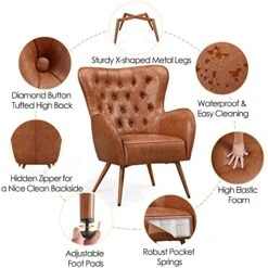 Yaheetech Leather Armchair, Deluxe And Modern Accent Chair Living Room Chair Single Sofa Chair Cozy With High Back And Pocket Coil Seat For Bedroom Home Office, Brown, Set Of 2 -Safavieh Furnitue Shop 515Jt7116dL