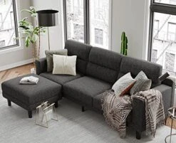 Belffin Fabric Sectional Couch With Reversible Ottoman L Shaped Sofa With Chaise 3 Seat Modern Sectional Sofa Charcoal Grey -Safavieh Furnitue Shop 515Ynw4JNIL