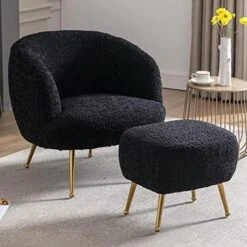 DUOMAY Modern Accent Chair With Ottoman, Sherpa Upholstered Barrel Chair With Footrest, Comfy Lounge Chair Single Sofa Armchair Club Chair For Living Room Bedroom Office, White -Safavieh Furnitue Shop 515l6NeXbNL. AC