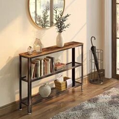 Rolanstar Console Table, Narrow Sofa Table With 2 Mesh Shelves, 47.2” Long Rustic Entryway Table With Retro Metal Frame, Entrance Table For Entryway, Hallway, Living Room, Bedroom -Safavieh Furnitue Shop 515rjyXxP9L