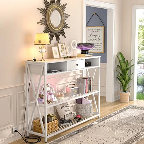 Armocity Console Table With Outlets, Entryway Table For Entry, 47 Inch Sofa Table With Drawers, Long Hallway Table, Industrial Behind Couch Table For Entryway, Sofa Couch, Entrance, Hallway, White 2 Armocity Console Table With Outlets, Entryway Table For Entry, 47 Inch Sofa Table With Drawers, Long Hallway Table, Industrial Behind Couch Table For Entryway, Sofa Couch, Entrance, Hallway, White - Image 2