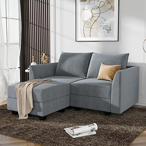 HONBAY Reversible Sectional Sofa With Chaise Modern Fabric Modular Sofa Couch With Ottoman L Shaped Couch With Storage Seat For Small Space, Grey 5 HONBAY Reversible Sectional Sofa With Chaise Modern Fabric Modular Sofa Couch With Ottoman L Shaped Couch With Storage Seat For Small Space, Grey - Image 5