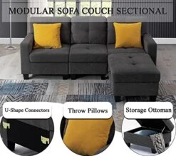 Flesser Loveseat Sofa Couch For Small Spaces With Storage Ottoman Modular Fabric Couch Sectional Sofa Set 2 Seater Sofa Sectional Sets With Pillows For Living Room Office Home, Dark Grey -Safavieh Furnitue Shop 516E424fc8L