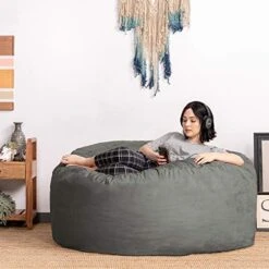 Jaxx 5 Foot Saxx Bean Bag Chair For Adults - Luxe Faux Fur, Silver Fox -Safavieh Furnitue Shop 516VE6mVB3L. AC